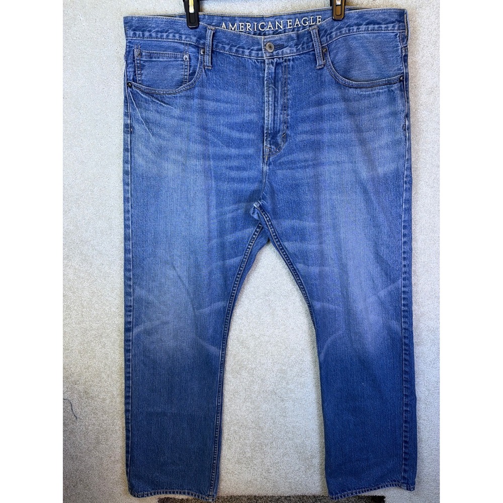 American Eagle Jeans Mens 40x34 Blue Relaxed Straight Leg Whiskers Fading Denim